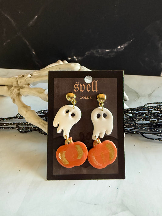 Ghost and pumpkin stud – sale